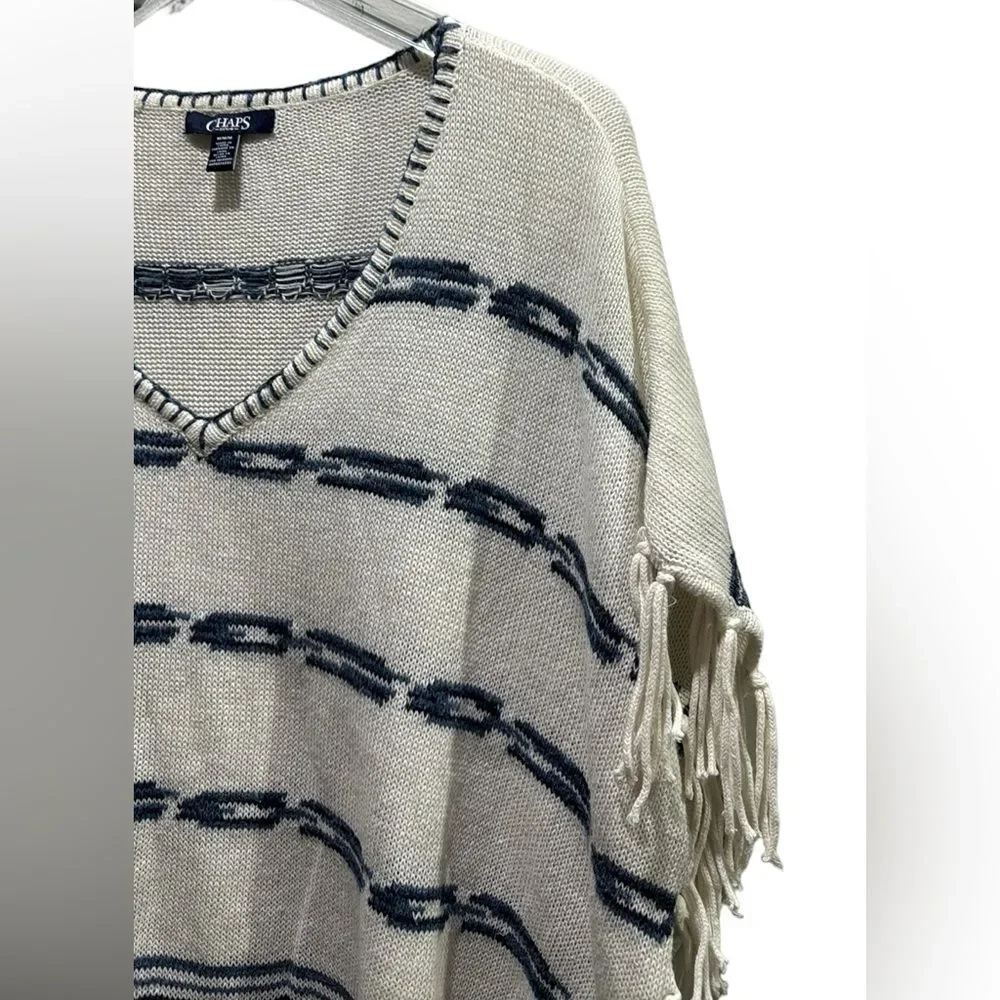 Chaps denim, Southwestern Boho Sleeved Poncho fringe sweater Size Medium - Picture 2 of 6